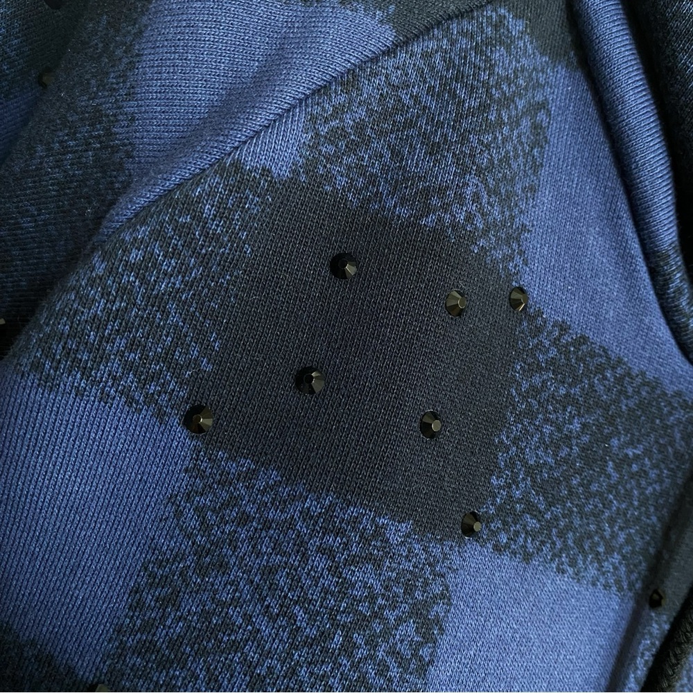 DRIES VAN NOTEN blue black checker print crystal rhinestone hoodie sweatshirt - Picture 6 of 9